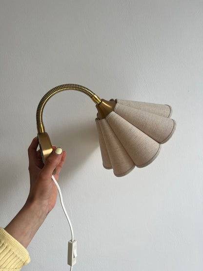 Swedish brass wall light with scallop shade