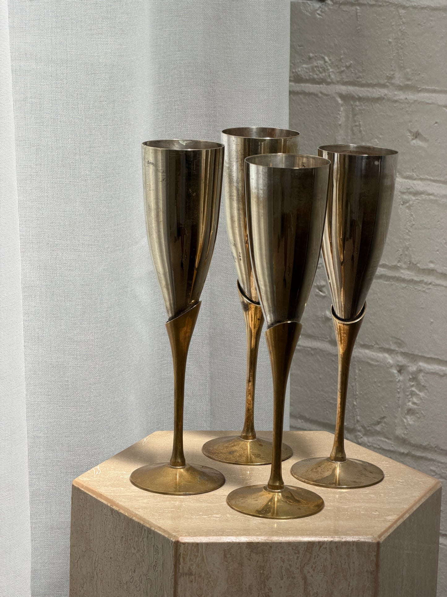 SET OF FOUR BRASS & CHROME FLUTES
