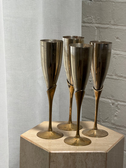 SET OF FOUR BRASS & CHROME FLUTES
