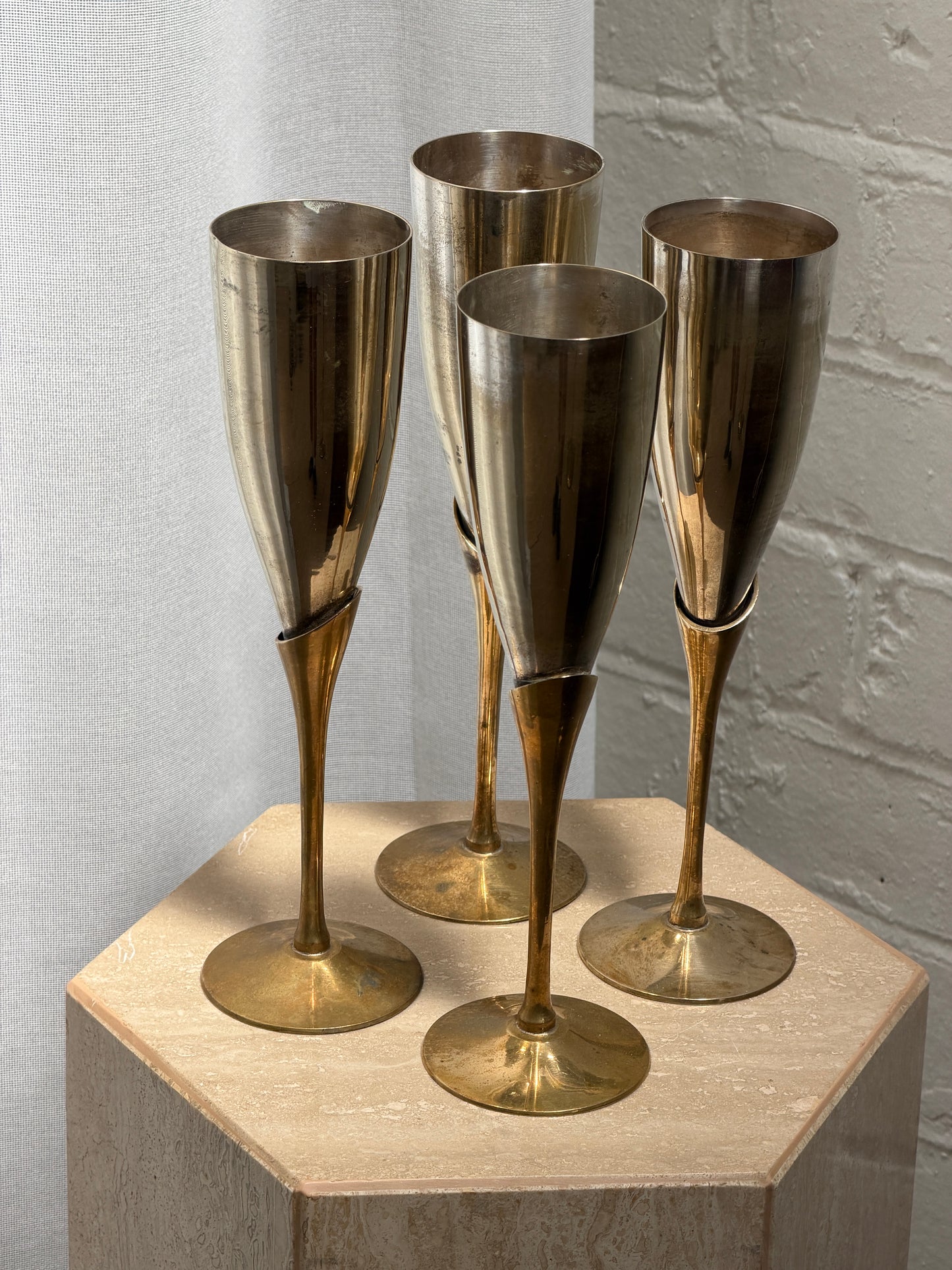 SET OF FOUR BRASS & CHROME FLUTES