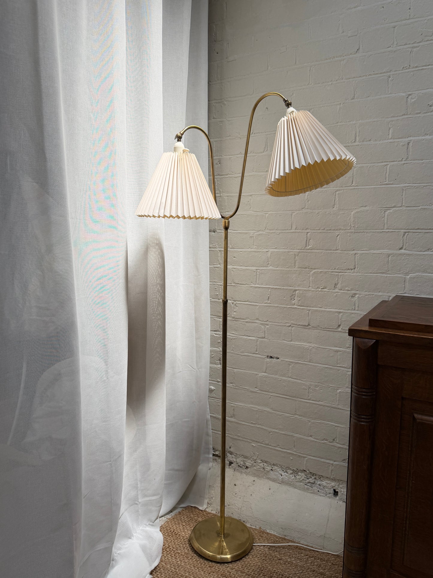 SWEDISH SWAN ARM BRASS FLOOR LAMP
