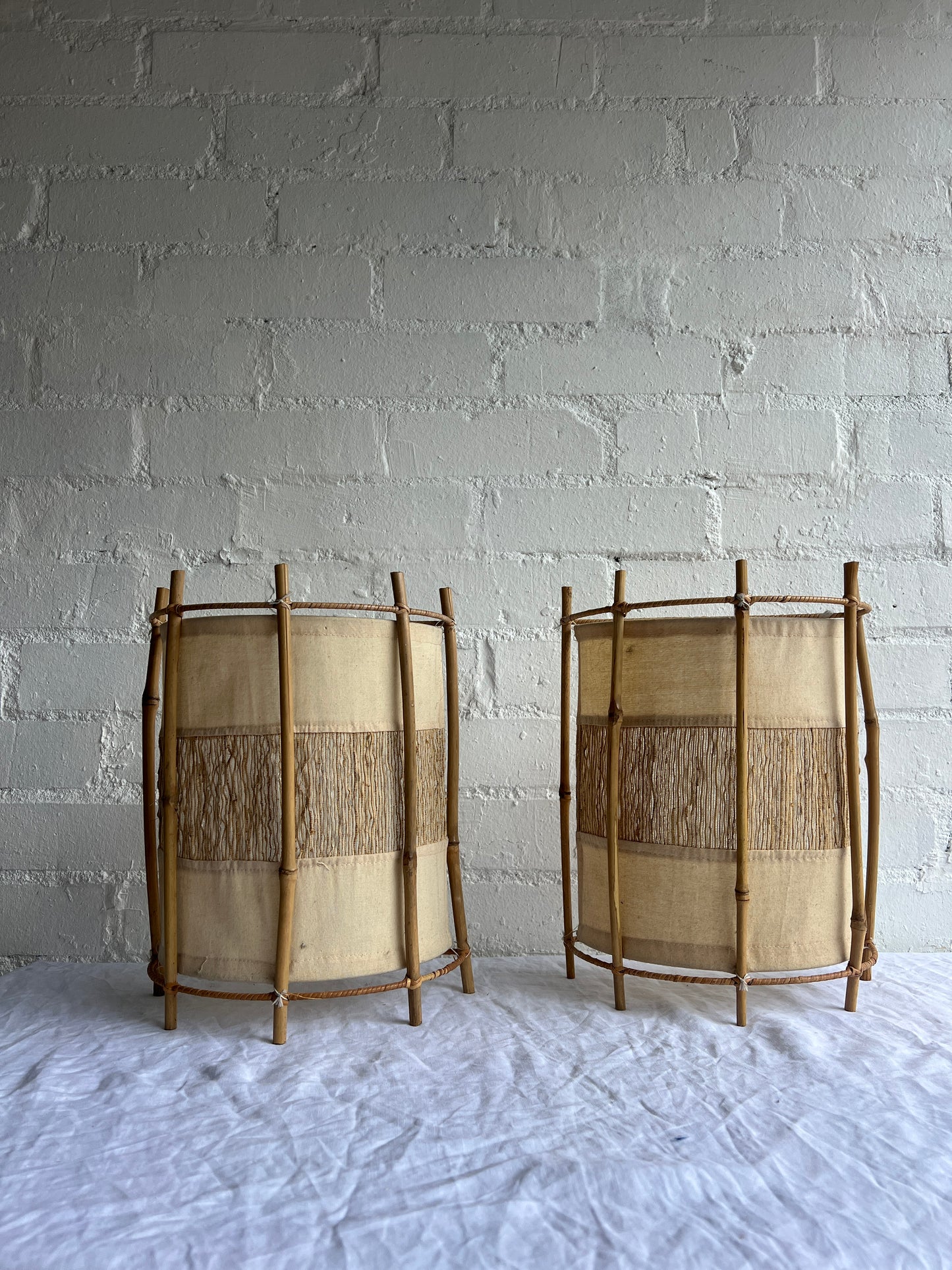 PAIR OF BAMBOO WALL LIGHT SHADES