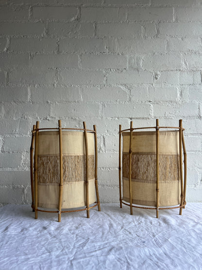 PAIR OF BAMBOO WALL LIGHT SHADES