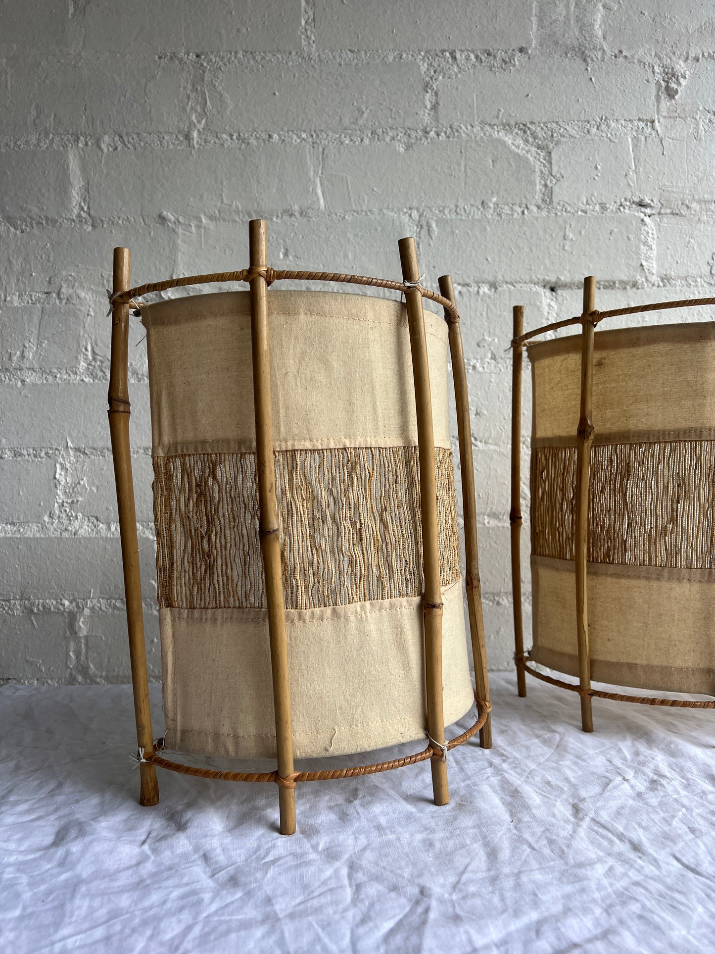 PAIR OF BAMBOO WALL LIGHT SHADES
