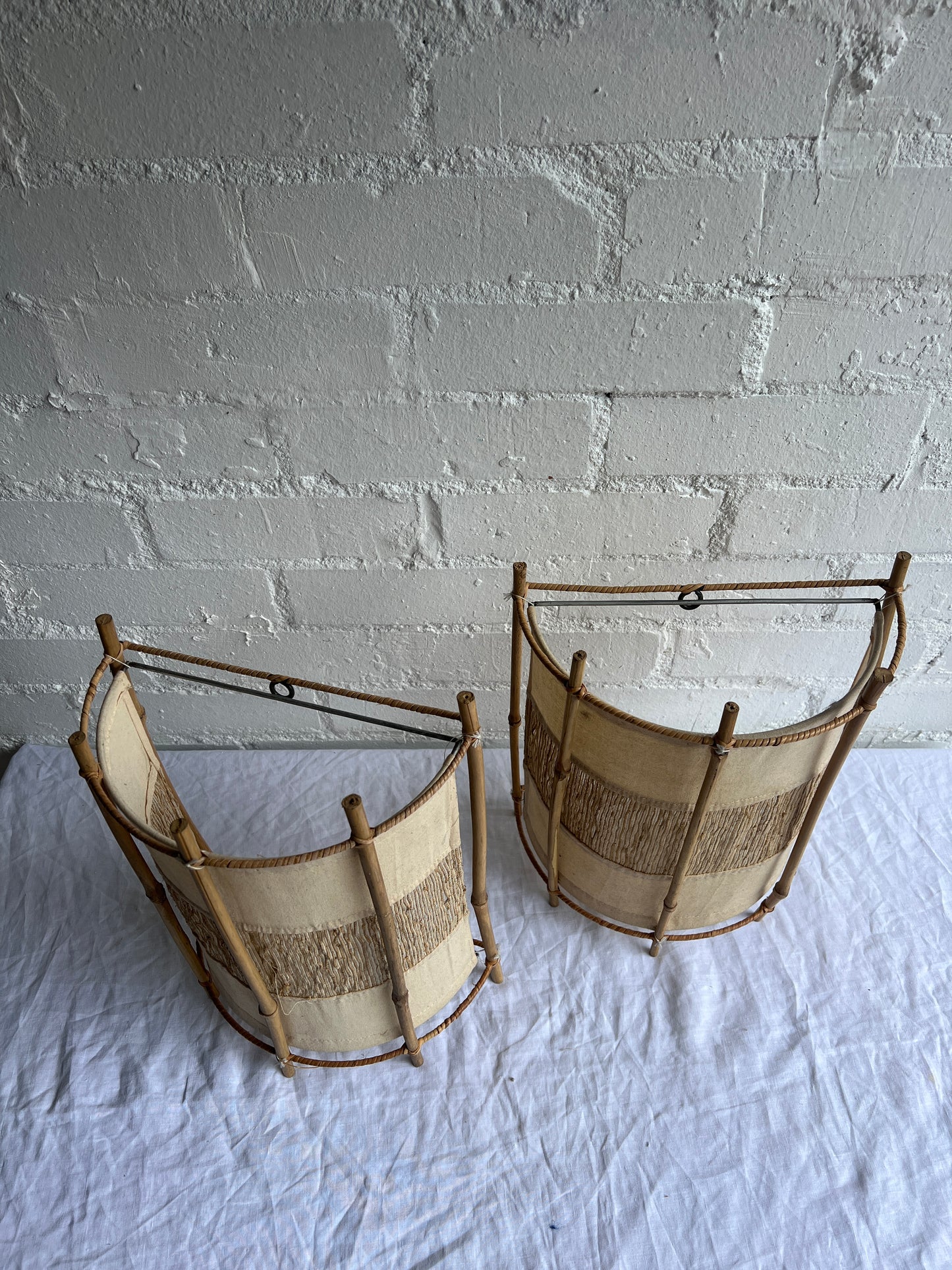 PAIR OF BAMBOO WALL LIGHT SHADES