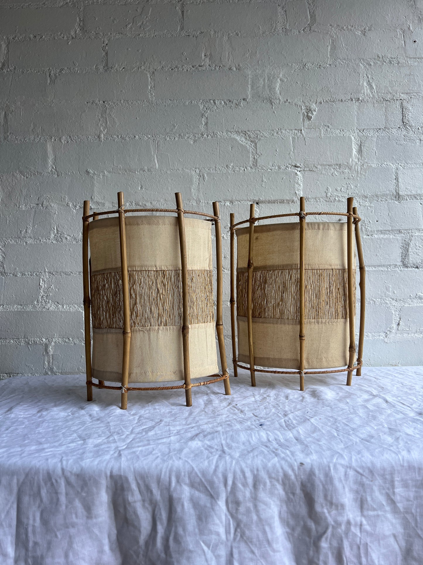 PAIR OF BAMBOO WALL LIGHT SHADES