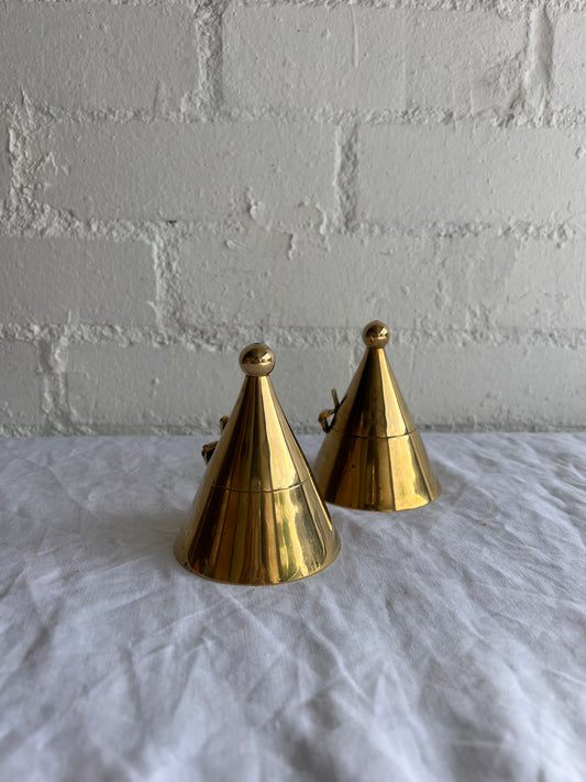 PAIR OF BRASS CONE TEA LIGHT HOLDERS