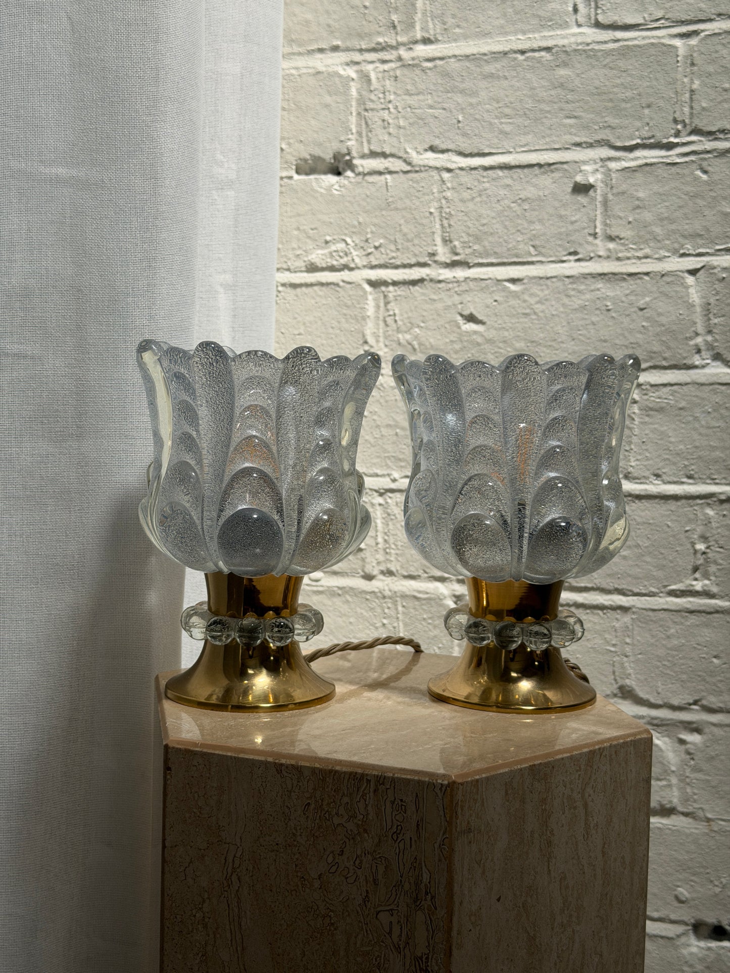 PAIR OF SWEDISH GLASS BEDSIDE LIGHTS
