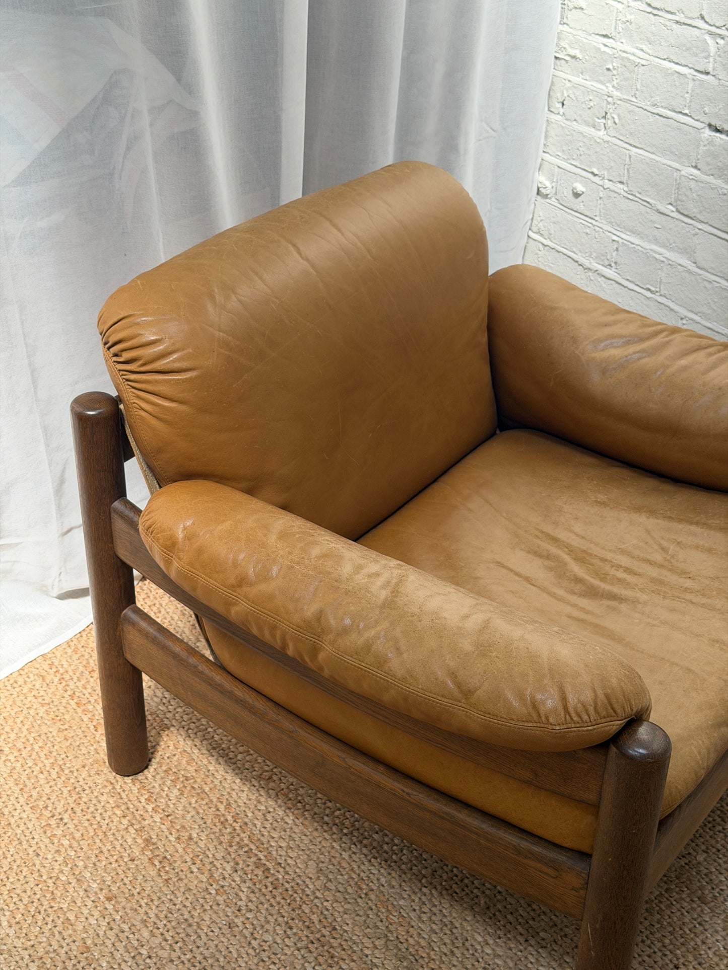 70S GERMAN BRUTALIST LEATHER ARMCHAIR
