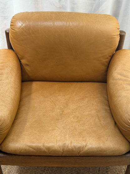 70S GERMAN BRUTALIST LEATHER ARMCHAIR