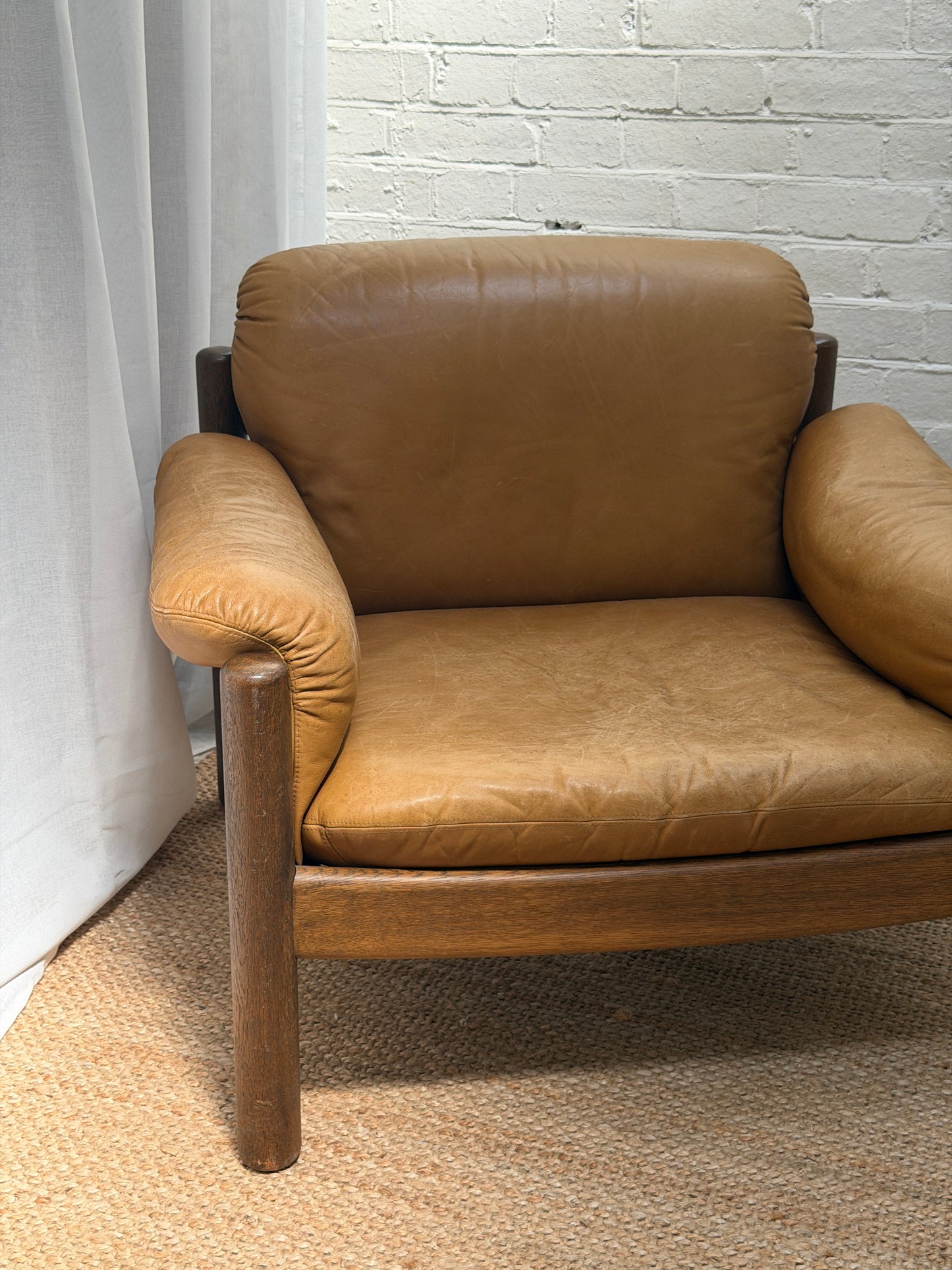 70S GERMAN BRUTALIST LEATHER ARMCHAIR