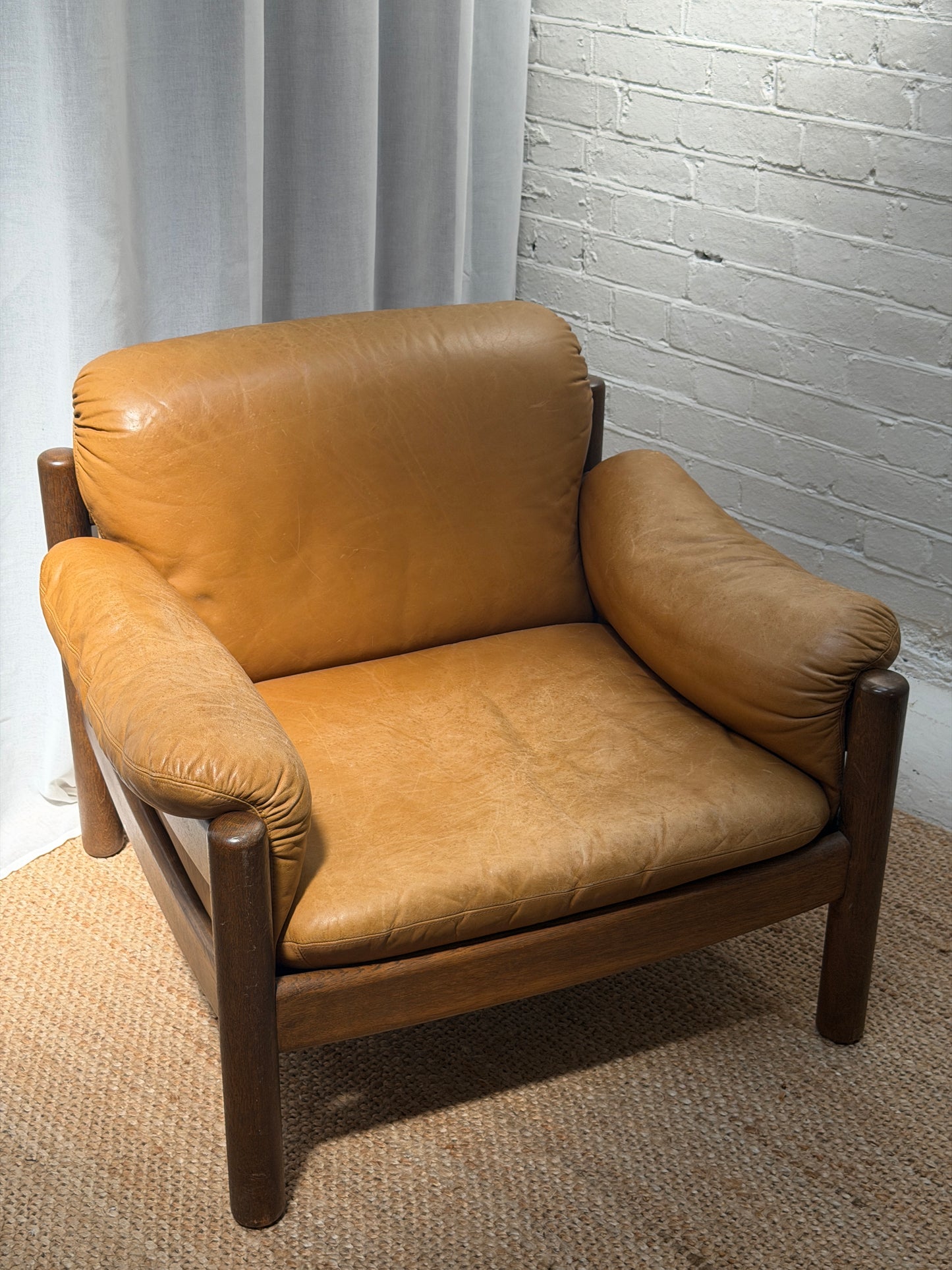 70S GERMAN BRUTALIST LEATHER ARMCHAIR