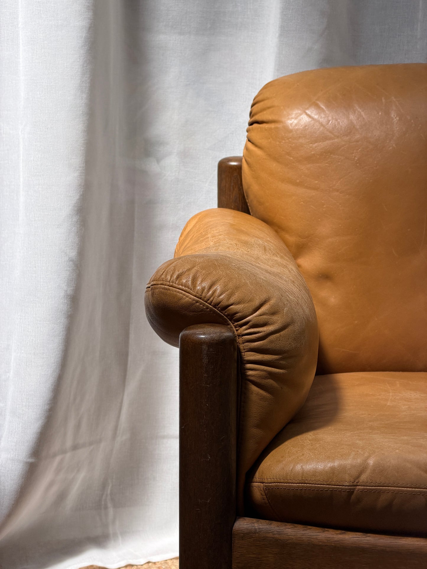 70S GERMAN BRUTALIST LEATHER ARMCHAIR