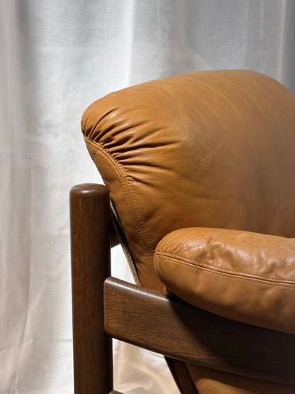70S GERMAN BRUTALIST LEATHER ARMCHAIR