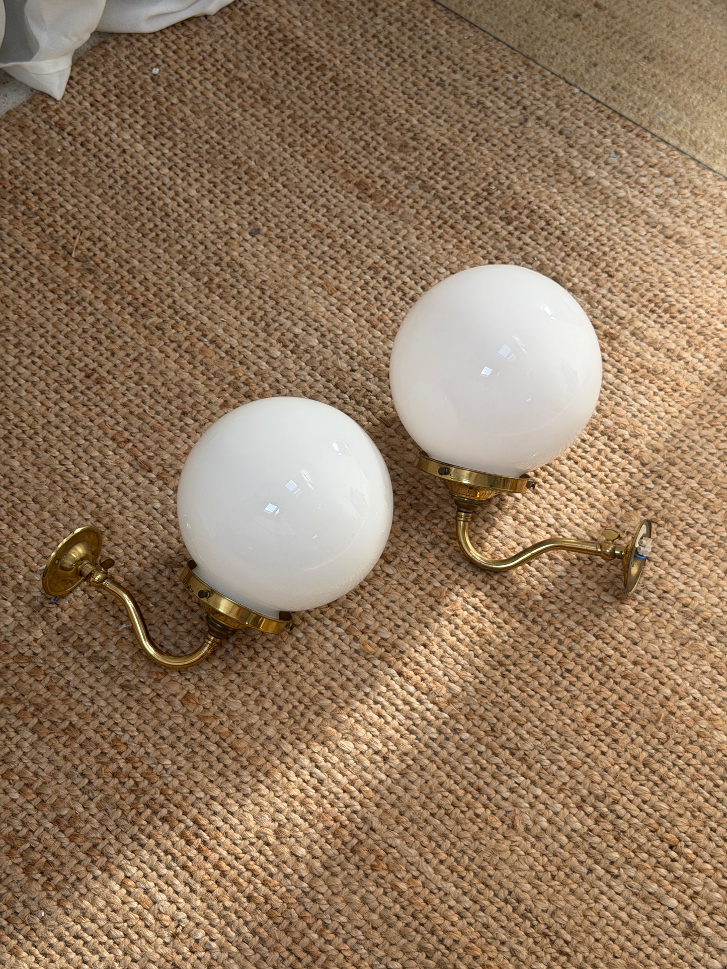 PAIR OF BRASS GLOBE LIGHTS