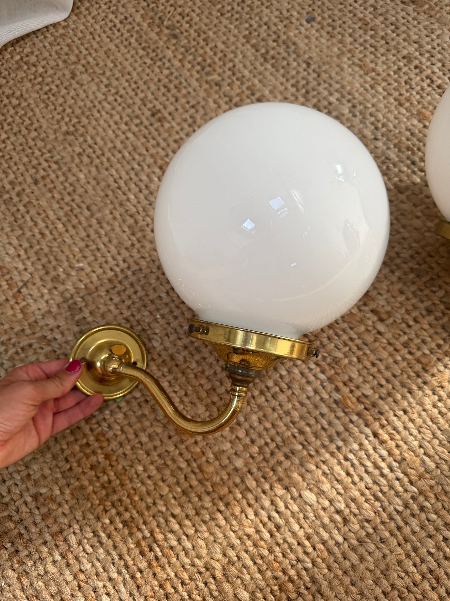 PAIR OF BRASS GLOBE LIGHTS
