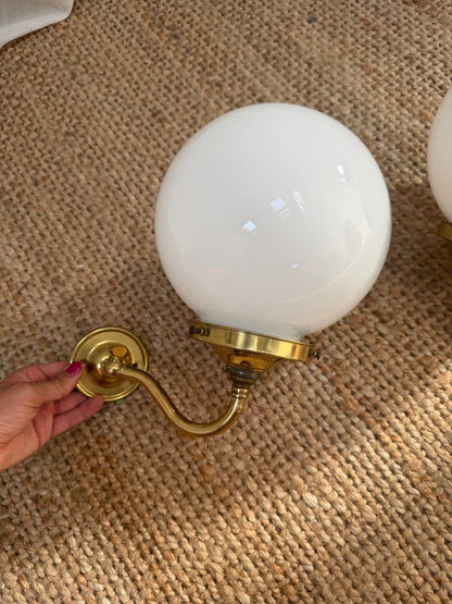 PAIR OF BRASS GLOBE LIGHTS