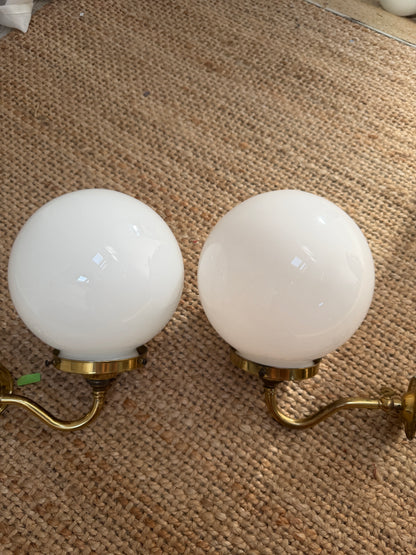 PAIR OF BRASS GLOBE LIGHTS