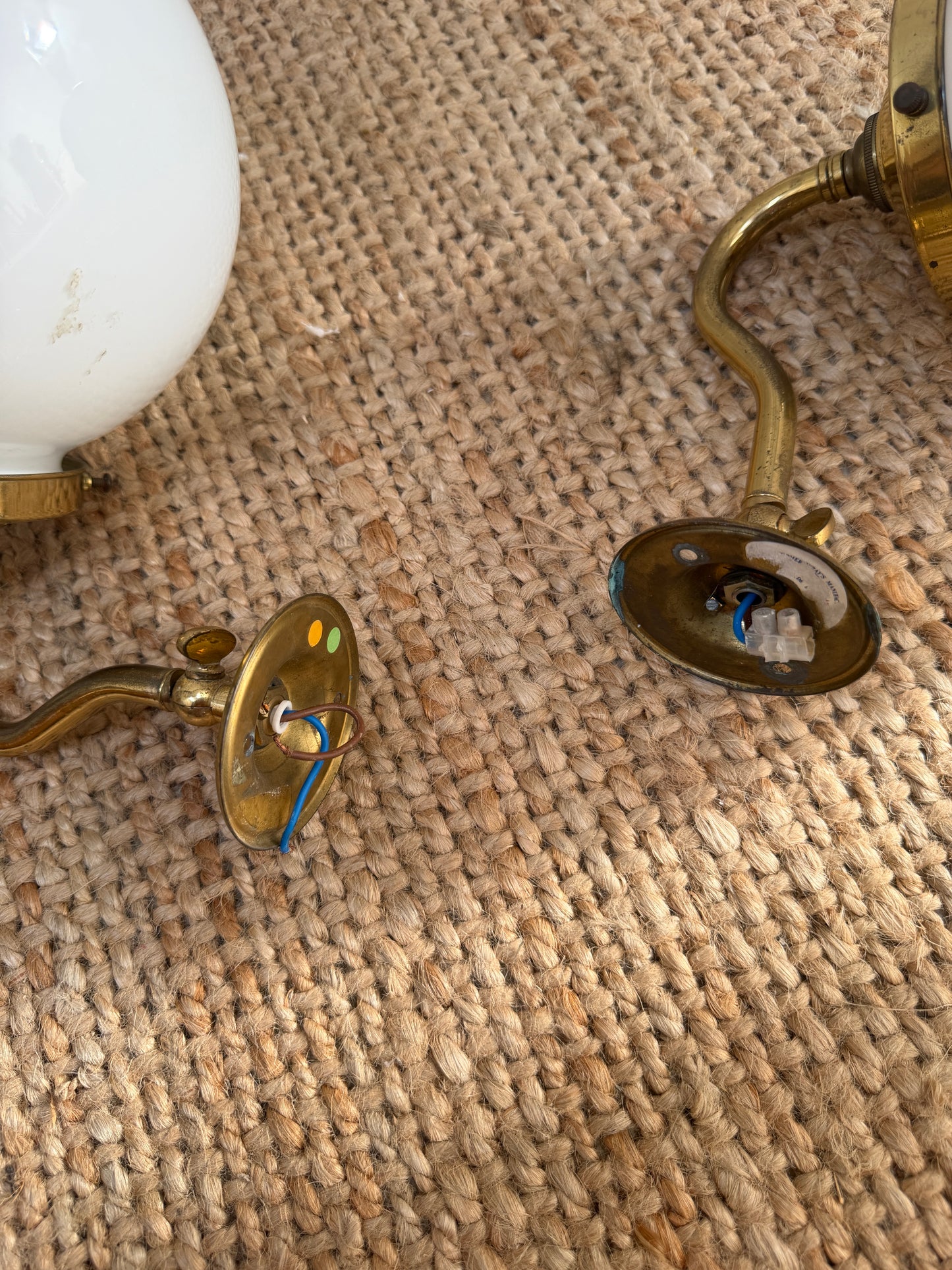 PAIR OF BRASS GLOBE LIGHTS