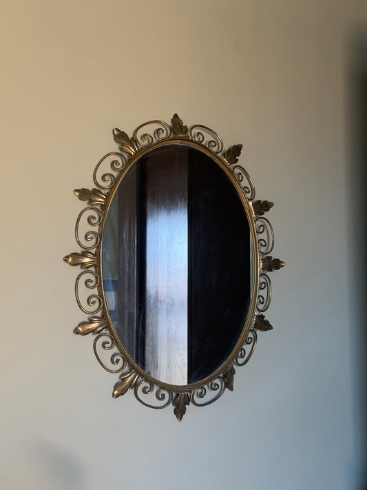 SMALL BRASS SUNBURST LEAF MIRROR