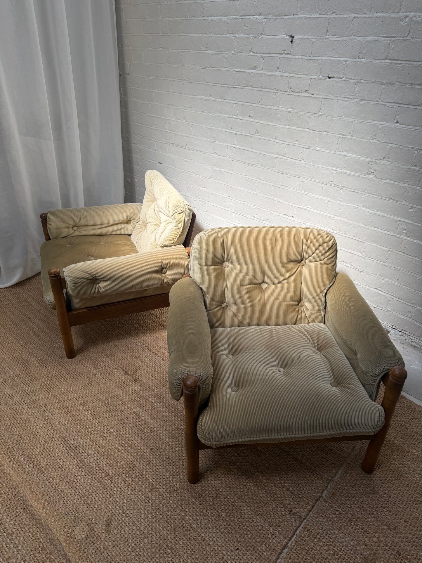 70S GERMAN CORD ARM CHAIR - ONE