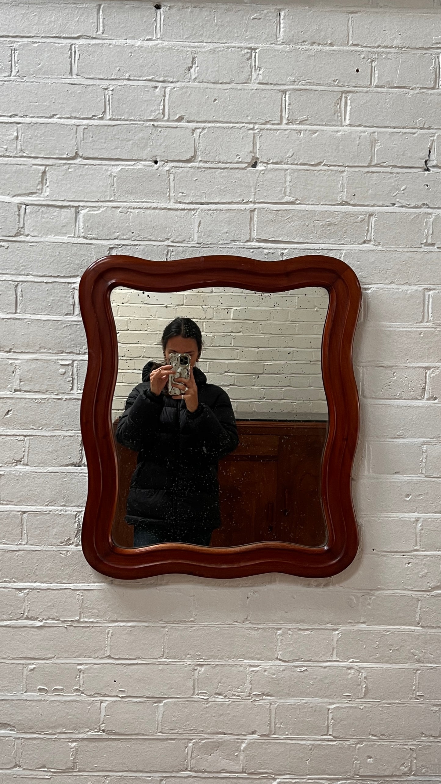FOXED WOODEN WAVY MIRROR