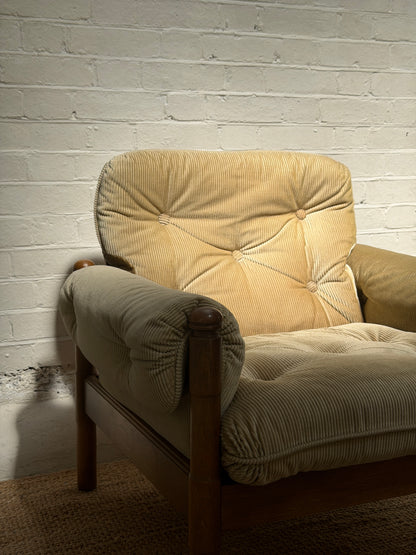70S GERMAN CORD ARM CHAIR - ONE