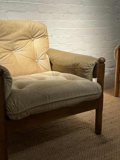 70S GERMAN CORD ARM CHAIR - ONE