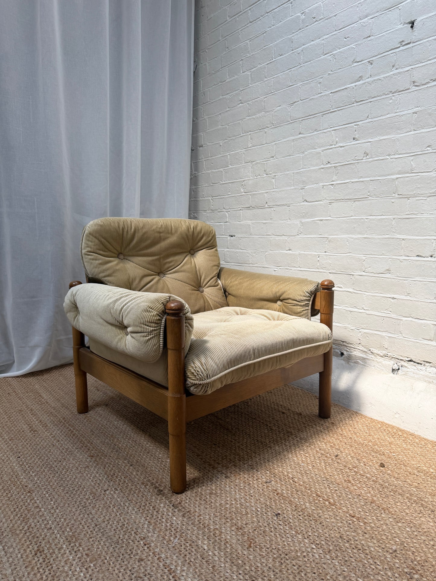 70S GERMAN CORD ARM CHAIR - ONE