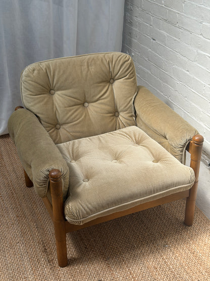 70S GERMAN CORD ARM CHAIR - TWO