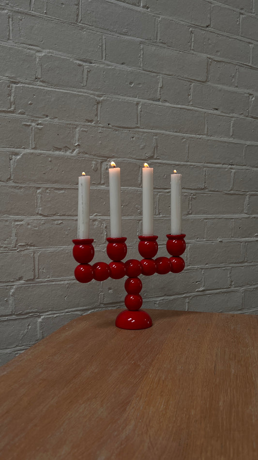 RED BOBBIN CANDLE HOLDER