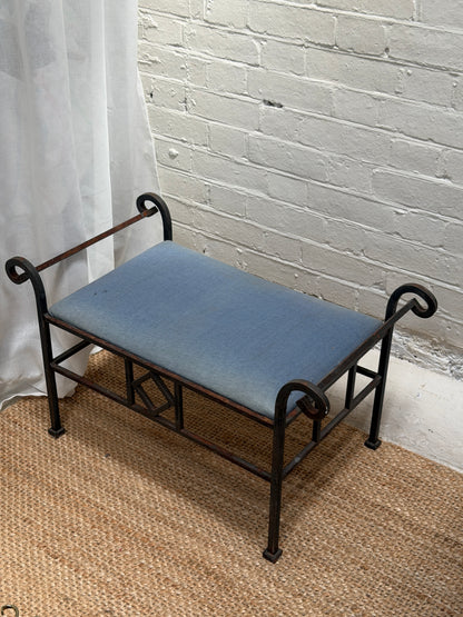 FRENCH IRON STOOL WITH BLUE SEAT PAD