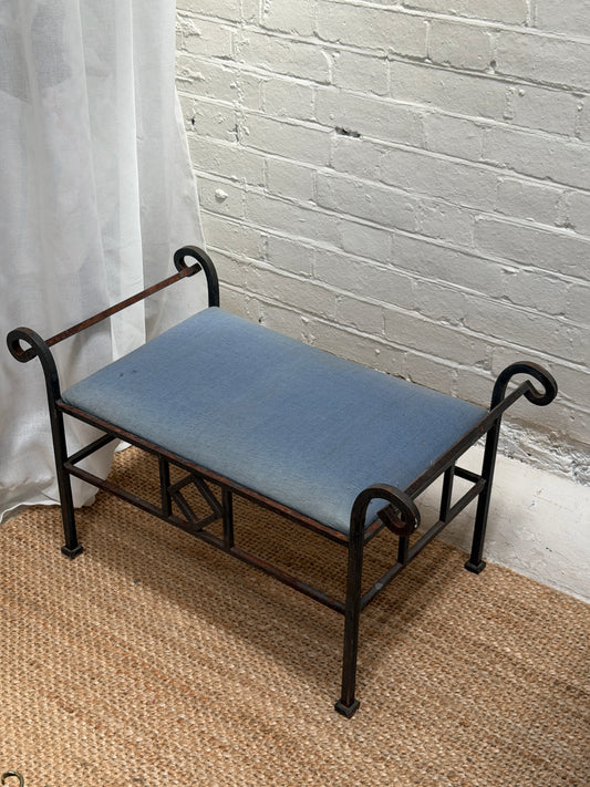 FRENCH IRON STOOL WITH BLUE SEAT PAD