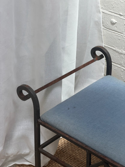 FRENCH IRON STOOL WITH BLUE SEAT PAD