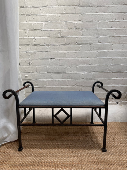 FRENCH IRON STOOL WITH BLUE SEAT PAD