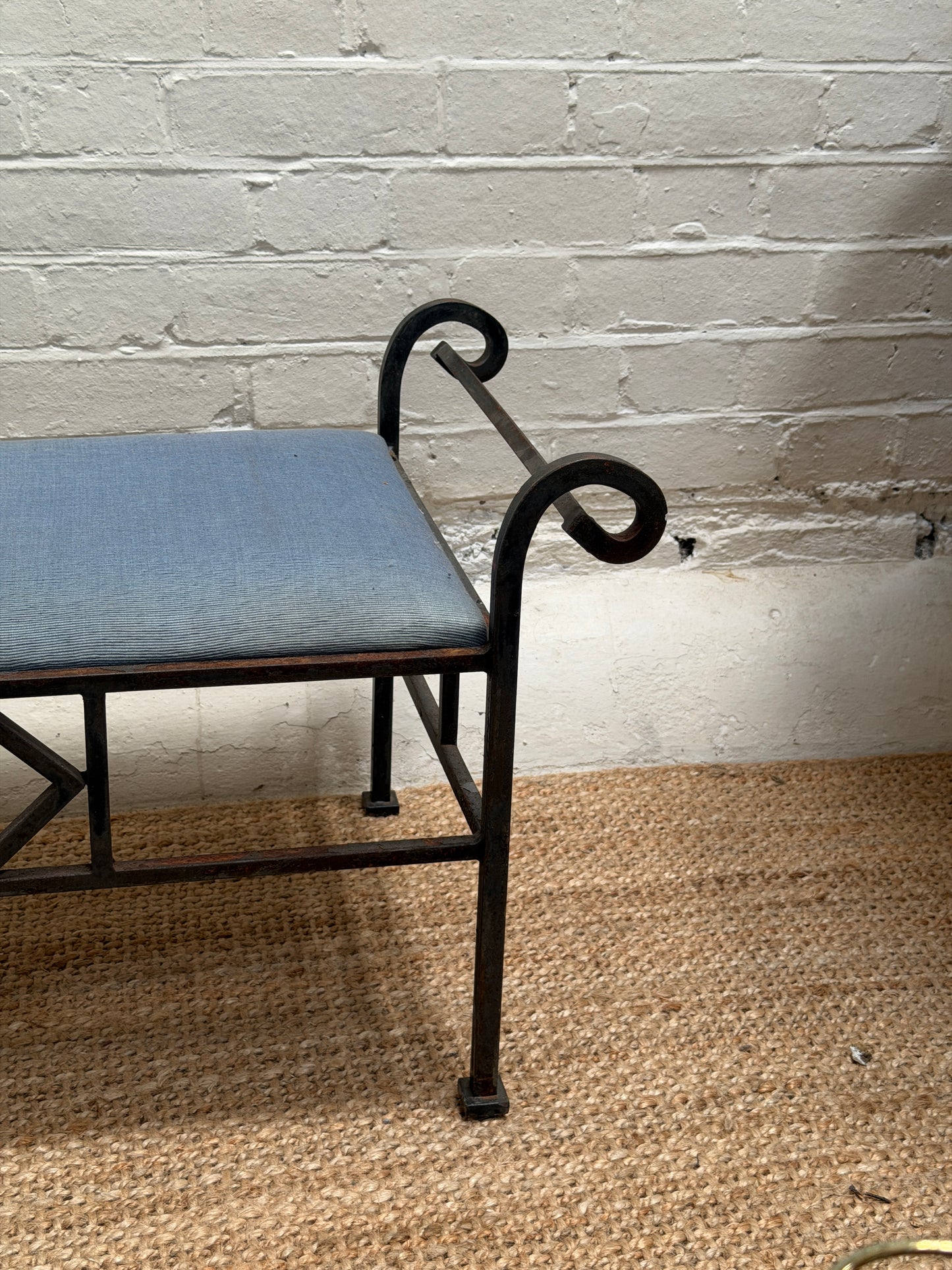 FRENCH IRON STOOL WITH BLUE SEAT PAD