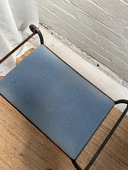 FRENCH IRON STOOL WITH BLUE SEAT PAD