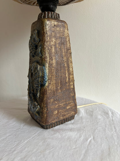 SWEDISH CERAMIC FISH LAMP WITH RATTAN GLOBE SHADE