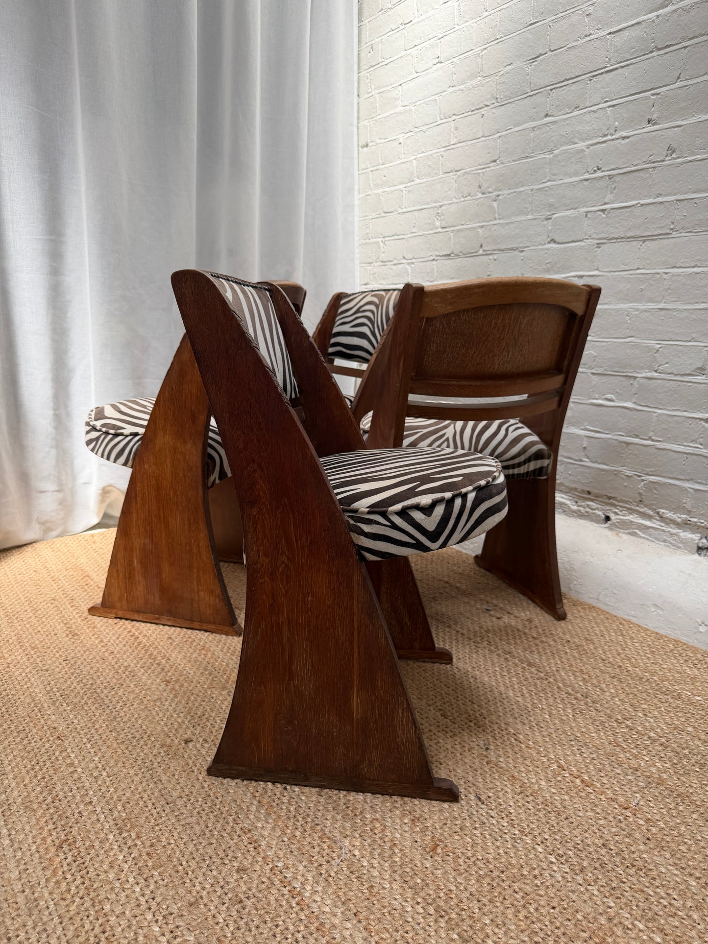 SET OF FOUR ZEBRA ART DECO DINING CHAIRS