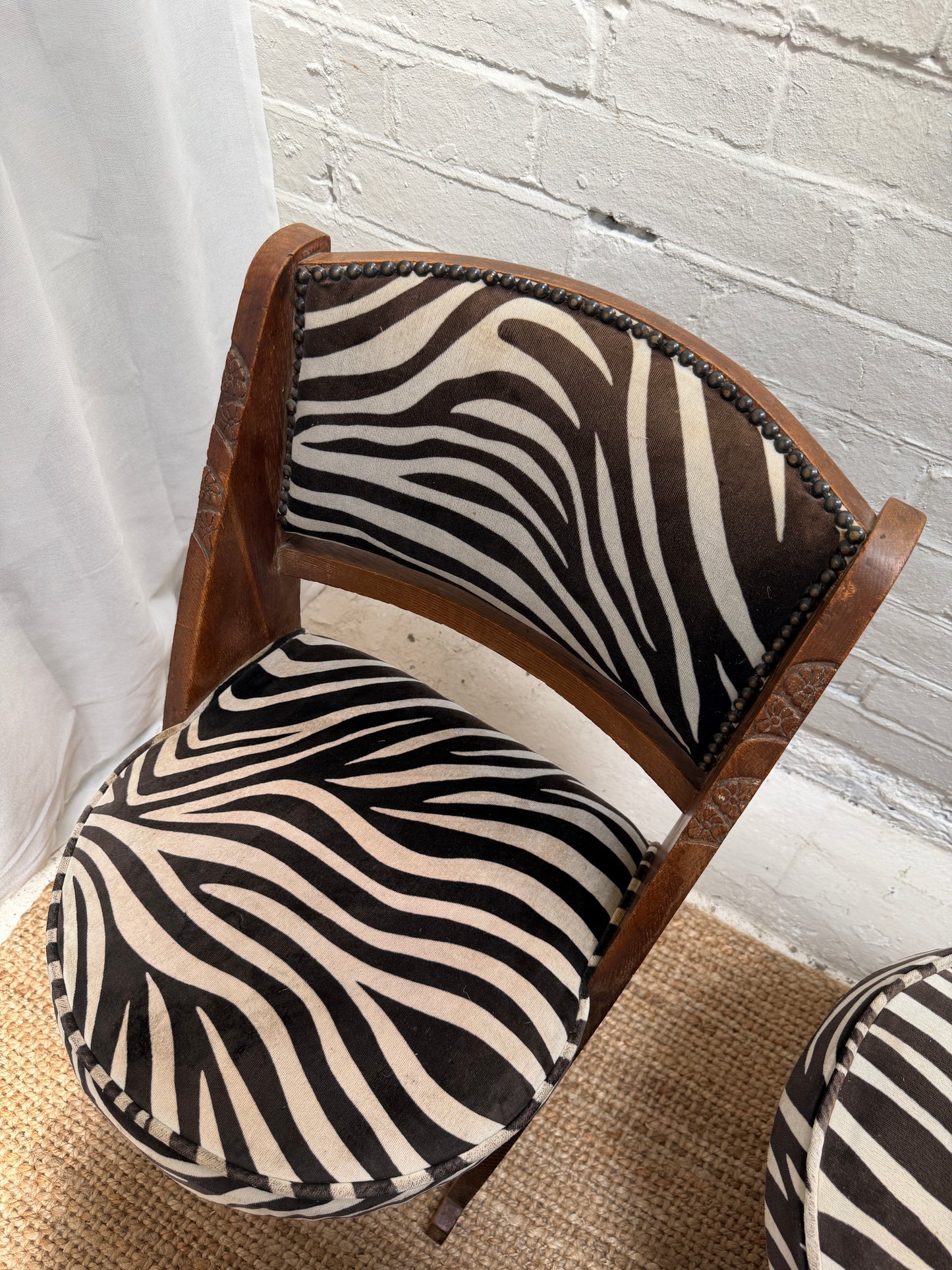 SET OF FOUR ZEBRA ART DECO DINING CHAIRS