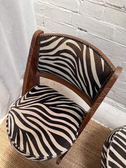 SET OF FOUR ZEBRA ART DECO DINING CHAIRS