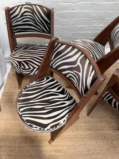SET OF FOUR ZEBRA ART DECO DINING CHAIRS