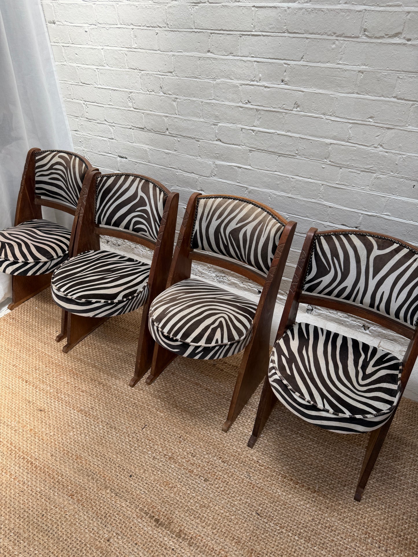 SET OF FOUR ZEBRA ART DECO DINING CHAIRS