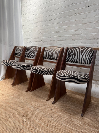SET OF FOUR ZEBRA ART DECO DINING CHAIRS