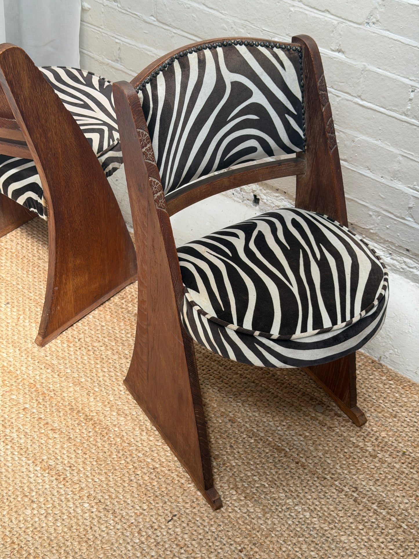 SET OF FOUR ZEBRA ART DECO DINING CHAIRS