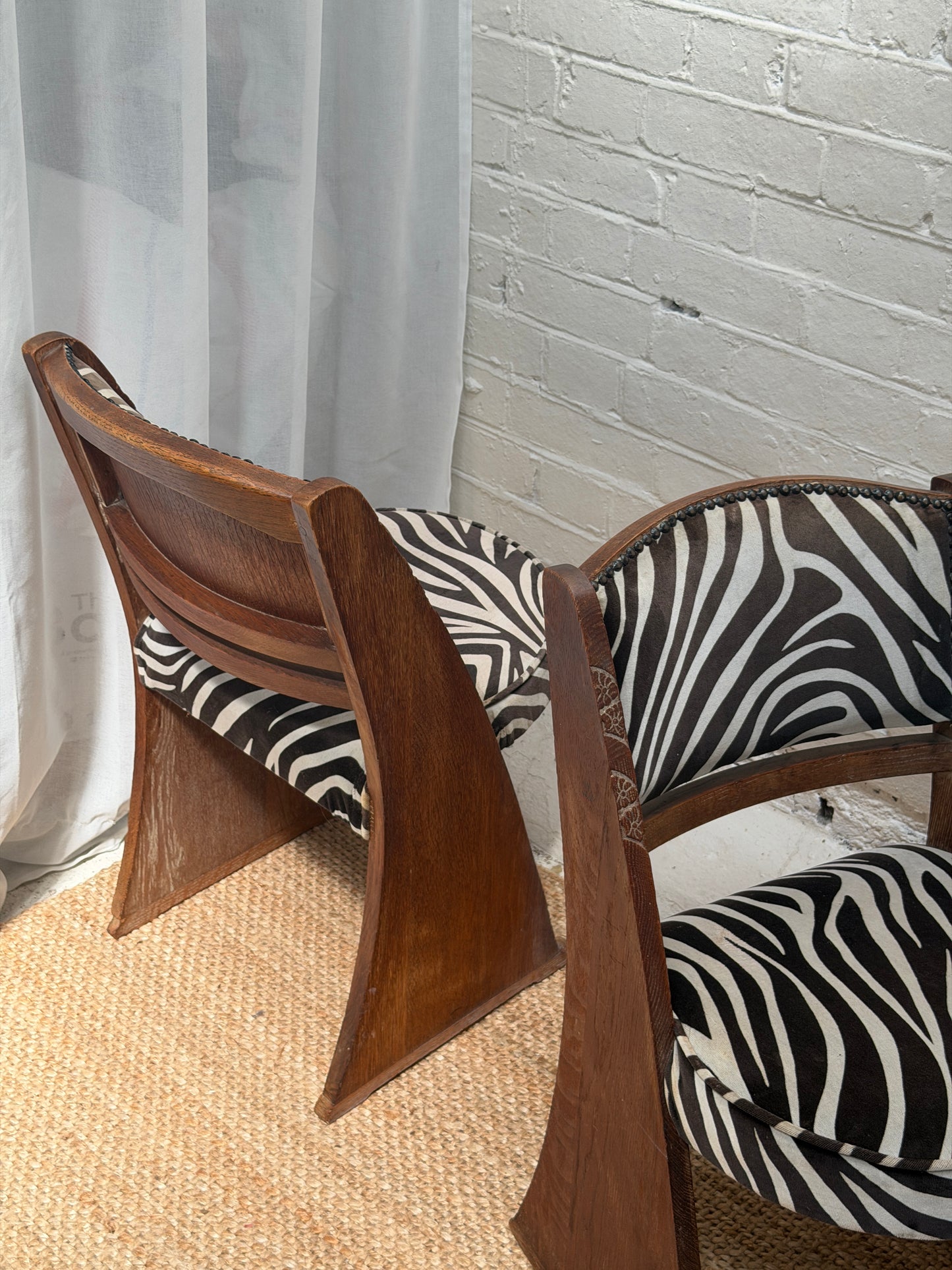 SET OF FOUR ZEBRA ART DECO DINING CHAIRS