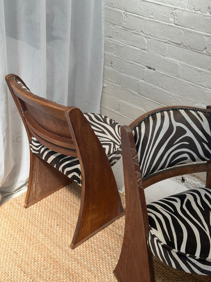 SET OF FOUR ZEBRA ART DECO DINING CHAIRS
