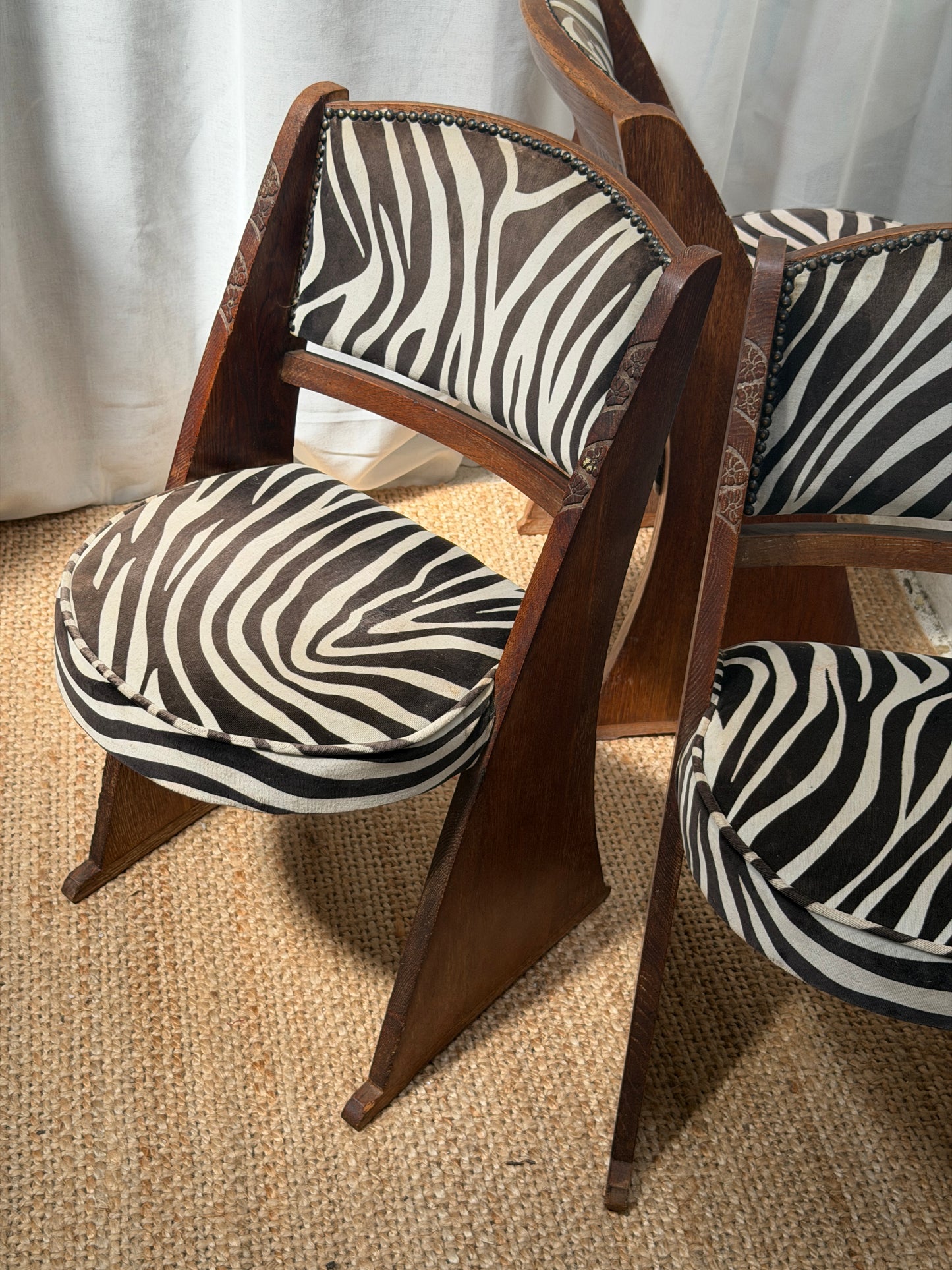 SET OF FOUR ZEBRA ART DECO DINING CHAIRS