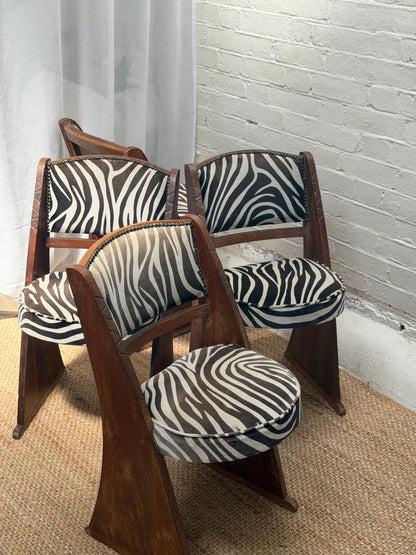 SET OF FOUR ZEBRA ART DECO DINING CHAIRS