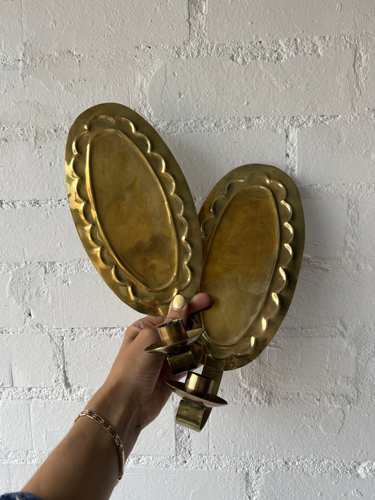 PAIR OF BRASS WIGGLE SCONCES